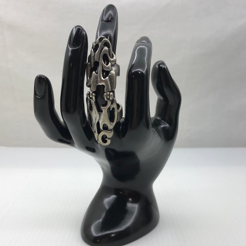 Y2K Gothic Medieval Armor Silver-Tone Articulated Full Finger Ring 7.25